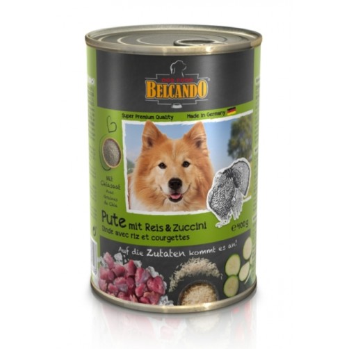 کنسرو گوشت بوقلمون + برنج و کدو سبز بلکاندو مخصوص سگ بالغ/ 400 گرمی