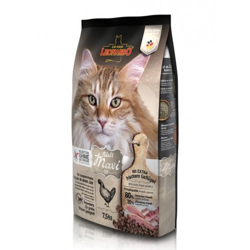 غذای خشک لئوناردو مخصوص گربه نژاد بزرگ با دانه بندی درشت/ 7,5  کیلویی/ LEONARDO ADULT MAXI GF