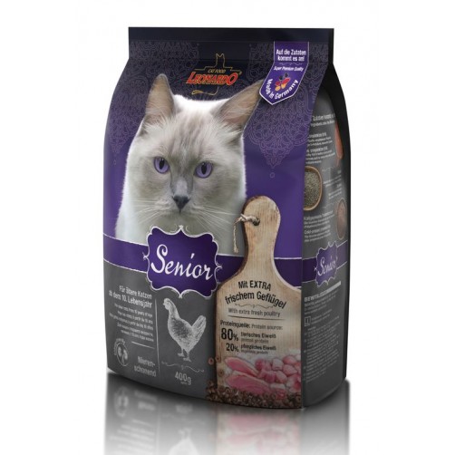 غذای خشک لئوناردو مخصوص گربه های مسن بالای 10 سال/ 400 گرمی/ LEONARDO SENIOR