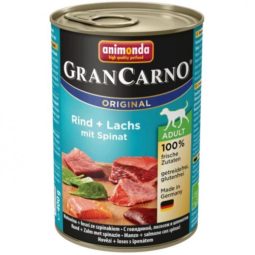 کنسرو ماهی سالمون و اسفناج مخصوص سگ بالغ/ 400 گرم/ Animonda GranCarno salmon + spinach