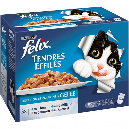 پوچ گربه felix tendres effilés در 4 طعم دریایی- بسته 12 تایی